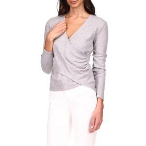 MICHAEL Michael Kors Women's Long Sleeve Waffle Wrap Top Pearl Heather Grey- XS